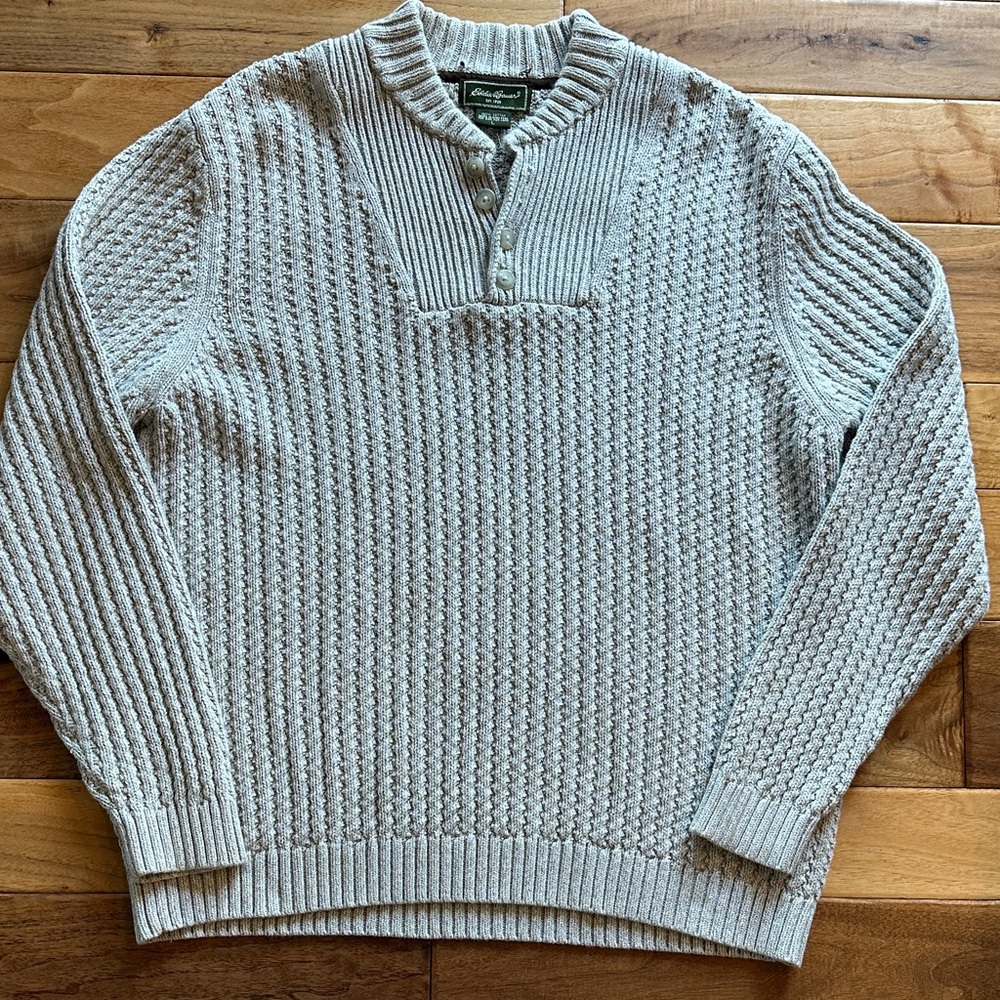 Vtg Eddie Bauer shaker knit Henley sweater in Oatmeal